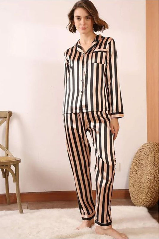 Valerie Women Soft Pajamas Set With Black Stripe
