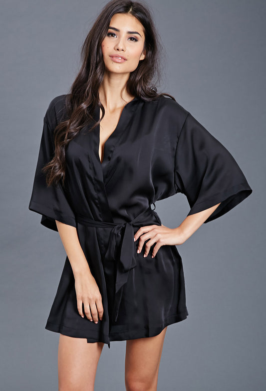 Valerie Cozy Nights women best short silky Satin robe with wide sleeves