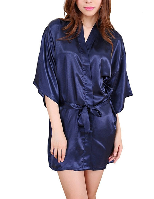 Valerie Radiant Rest women best short silky Satin robe with wide sleeves