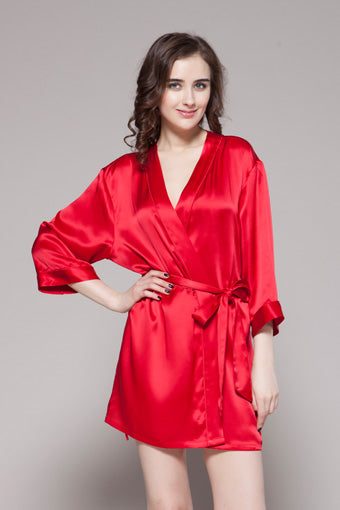 Valerie Lunar Luxe women best short silky Satin robe with wide sleeves