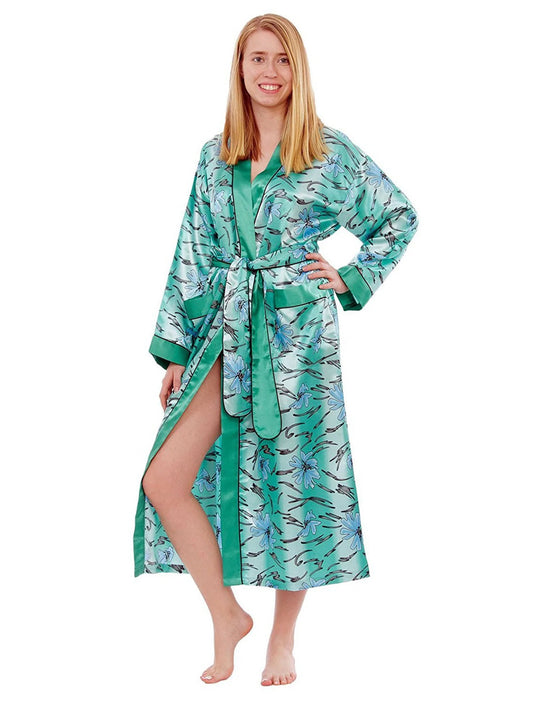 Valerie Luxe Lounge Gown Women Long Gown Printed Drop Shoulder Belted Satin Robe