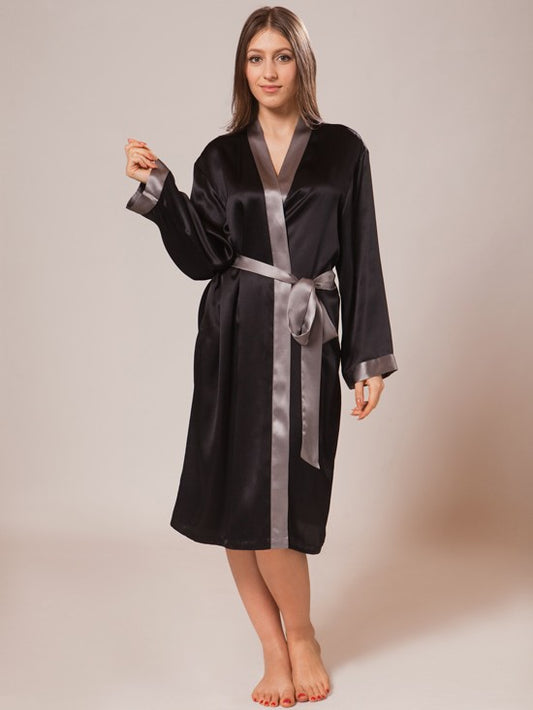 Valerie Chic Comfort Gown Women Long Contract  Drop Shoulder Belted Satin Robe