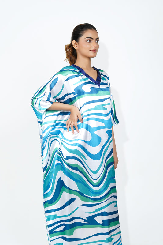 Valerie Midnight Whisper Caftan printed Silky Satin caftan lounge wear / nightwear